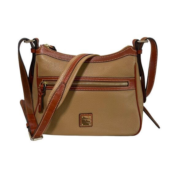 Dooney & Bourke Pebble Leather Crossbody Bag Tan Brown Trim Adjustable Strap - Picture 1 of 14
